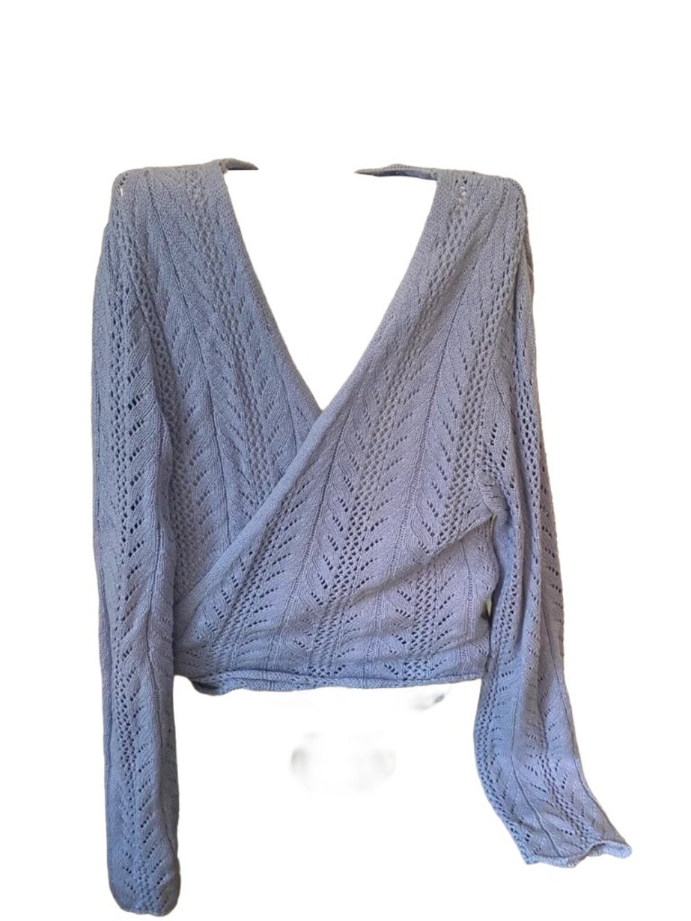 Light Blue V-Neck Wrap Knit Sweater - Women